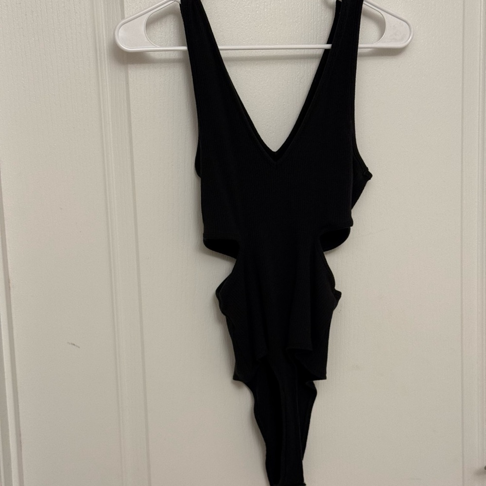 Black V-Neck Cut-Out Bodysuit